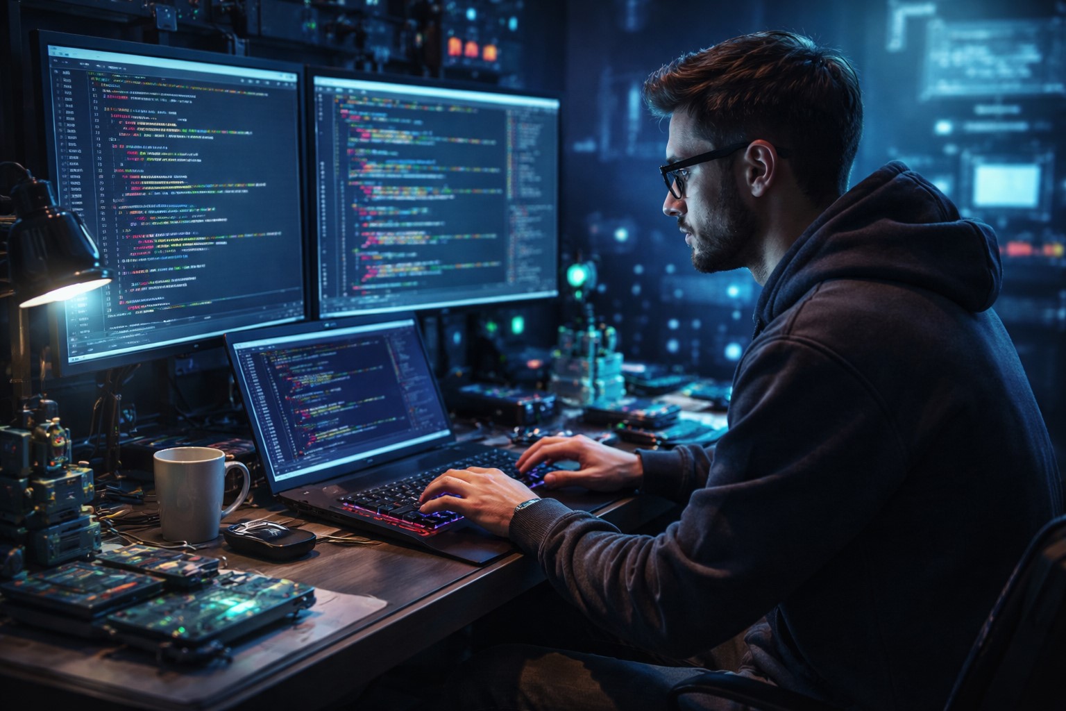 Software engineer coding